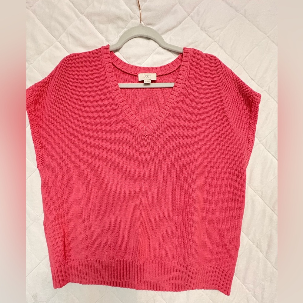 LOFT Vibrant Pink V-Neck Sweater